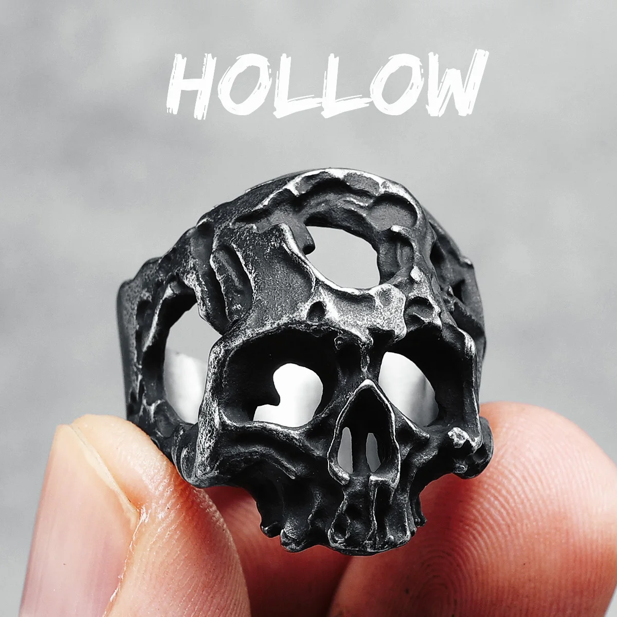 Hollow Skull Men Ring 316L Stainless Steel Weathering Cranium Rock HipHop Party for Biker Rider Male Boyfriend Jewelry Best Gift