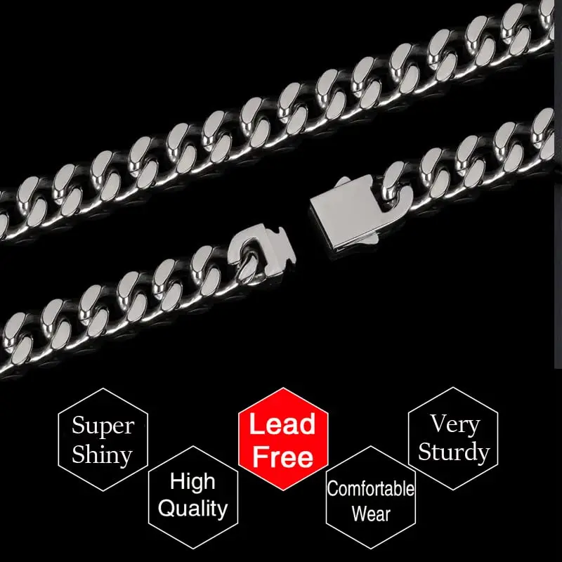 ULJ Punk Miami Cuban Link Men Hip Necklace 304 Stainless Steel Hip-Hop Female Male Bracelet Chain Ice Out Waterproof Jewelry
