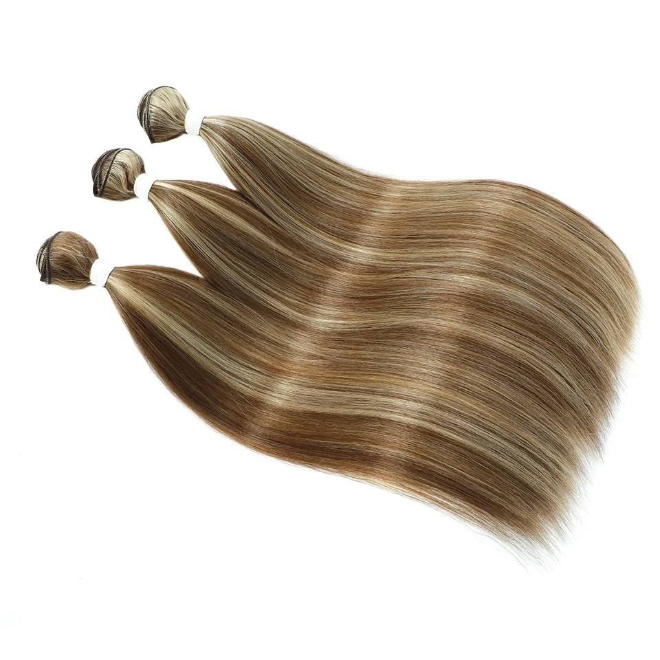 Straight Hair Bundles Synthetic Natural Hair Weaving Brown 613 Bundles Hair Extensions Ombre Red Blonde Weave Long Fake Hair