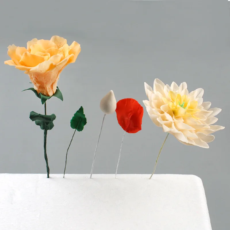 120pcs Fondant Paper Wrapped Iron Wire Handmade DIY Dough Plastic Doll Cake Plug-in Decoration Flower Pole Shelf