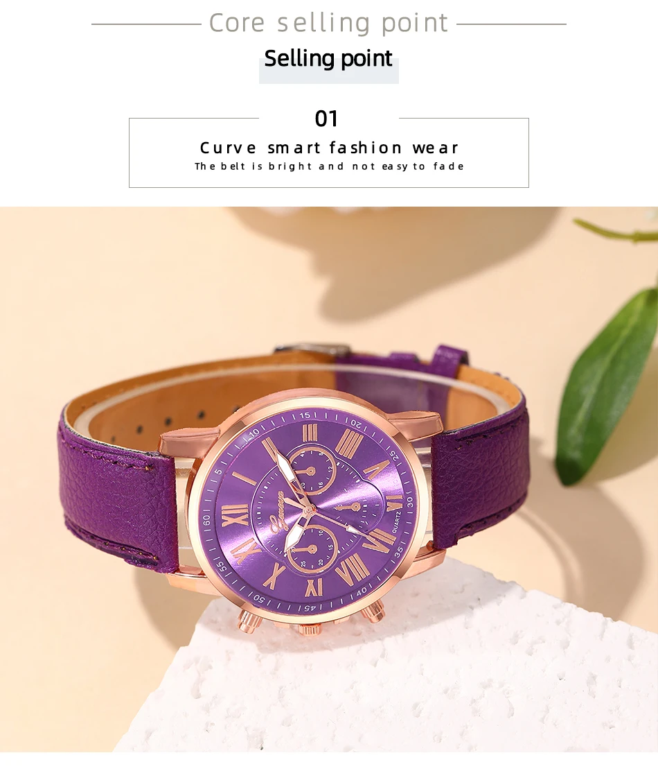 Reloj Mujer Fashion Women Watches Ladies Purple Leather Quartz Wrist Watch for Women Bussiness Casual Watch Relogio Feminino