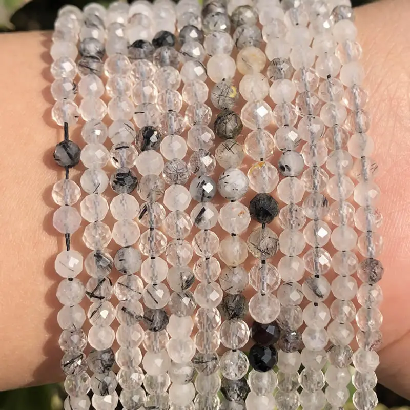 Wholesale 2/3/4mm Natural Stone Amethyst Tiger Eye Tourmaline Zircon Cut Angle Spacing Beads DIY Men's And Women's Bracelet