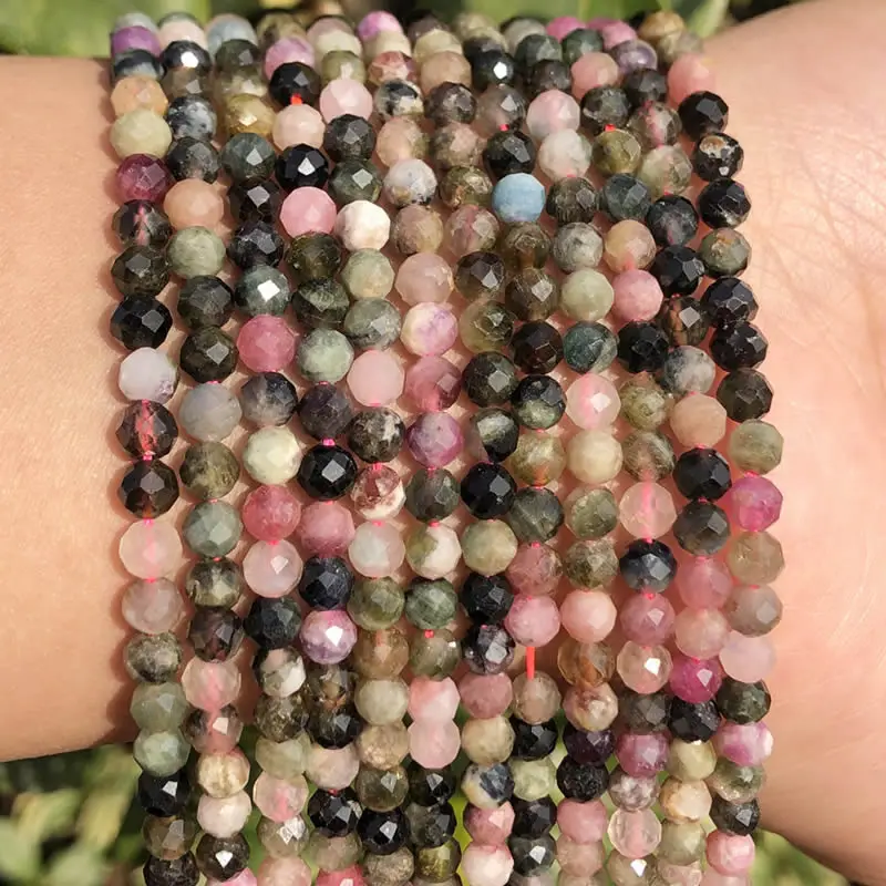 Wholesale 2/3/4mm Natural Stone Amethyst Tiger Eye Tourmaline Zircon Cut Angle Spacing Beads DIY Men's And Women's Bracelet