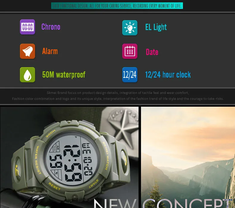 SKMEI 1258 Men Multifunction Watches Military 5Bar Waterproof Digital Watch Relogio Masculino Fashion Outdoor Sport Watch