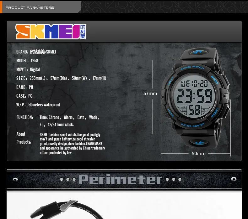 SKMEI 1258 Men Multifunction Watches Military 5Bar Waterproof Digital Watch Relogio Masculino Fashion Outdoor Sport Watch