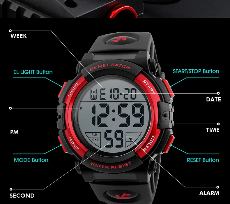SKMEI 1258 Men Multifunction Watches Military 5Bar Waterproof Digital Watch Relogio Masculino Fashion Outdoor Sport Watch