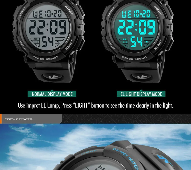 SKMEI 1258 Men Multifunction Watches Military 5Bar Waterproof Digital Watch Relogio Masculino Fashion Outdoor Sport Watch