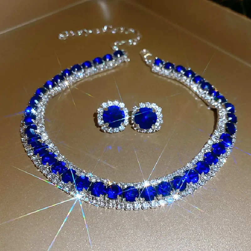 FYUAN Luxury Necklace Earrings Sets Green Crystal Necklace Women Weddings Bride Jewelry Accessories