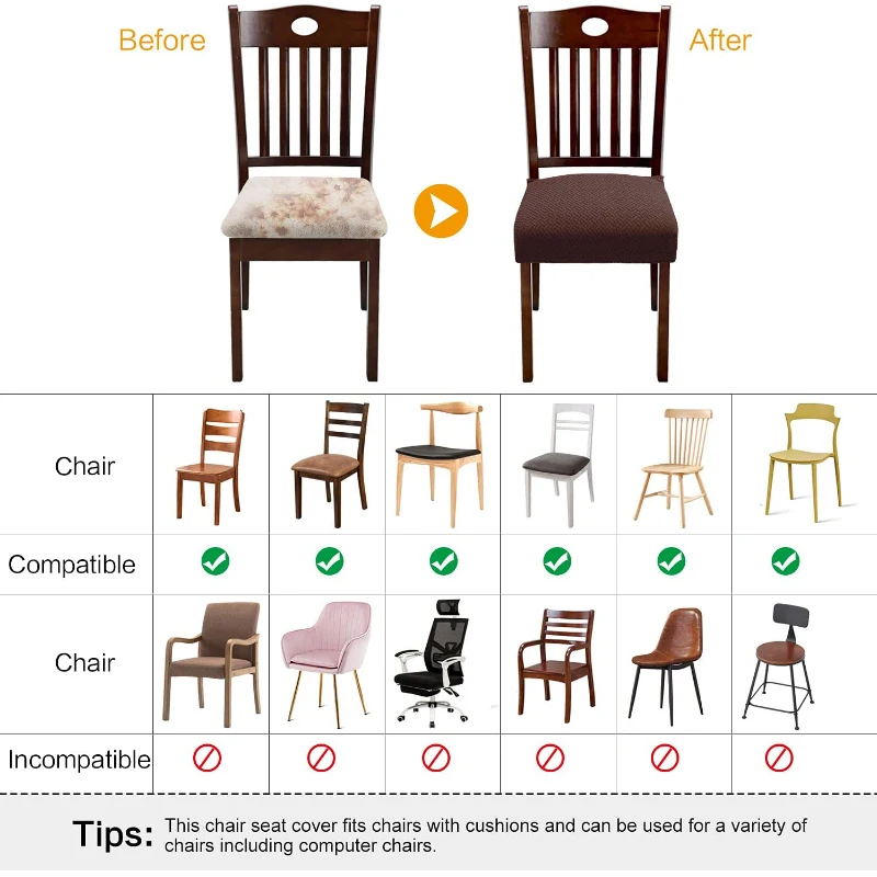 New Durable Jacquard Chair Seat Covers Removable Washable Anti-Dust Stretch Spandex Dining Room Upholstered Chair Cushion Slipco