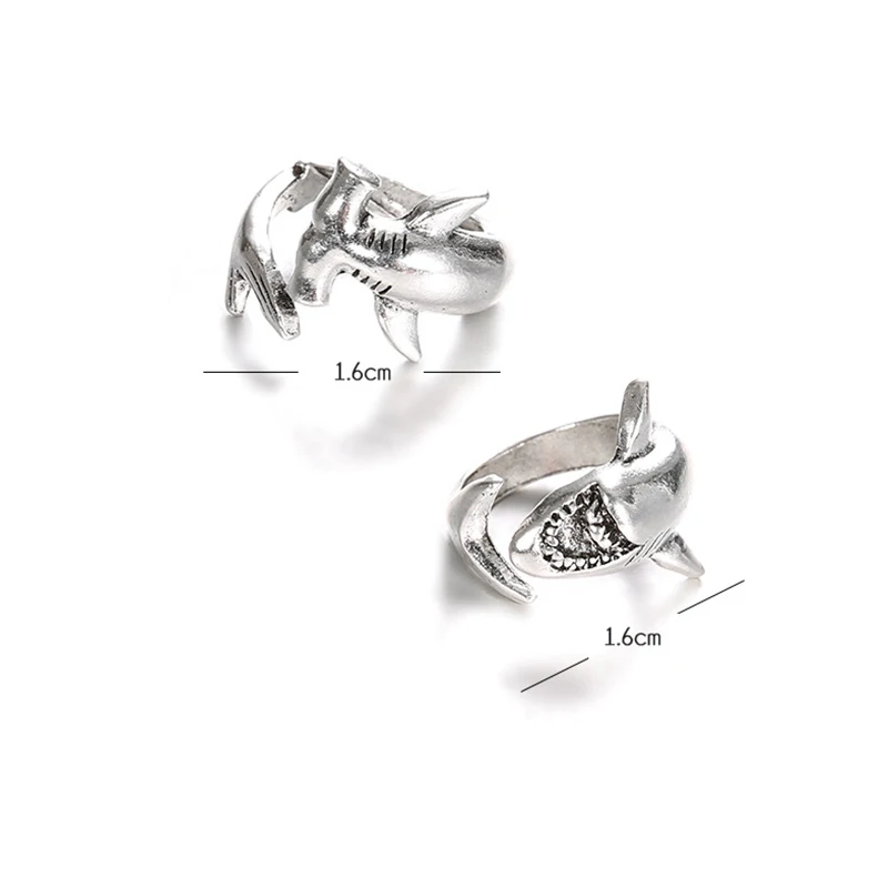 Vintage Shark Statement Rings For Men Women Adjustable Open Mouth Ring Jewelry Gift For Friends