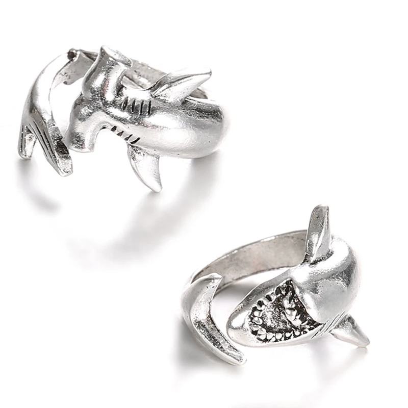 Vintage Shark Statement Rings For Men Women Adjustable Open Mouth Ring Jewelry Gift For Friends