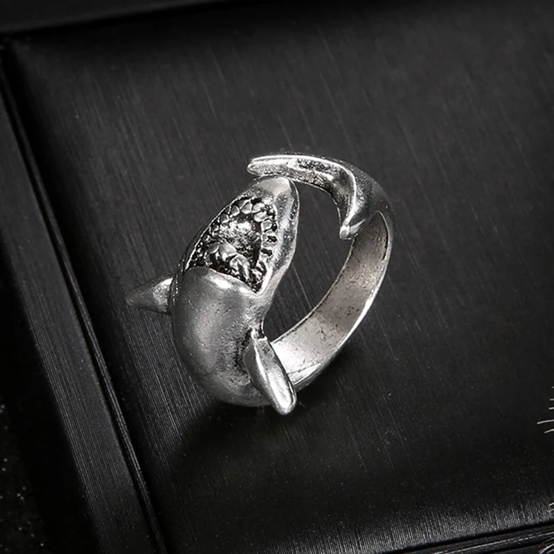 Vintage Shark Statement Rings For Men Women Adjustable Open Mouth Ring Jewelry Gift For Friends
