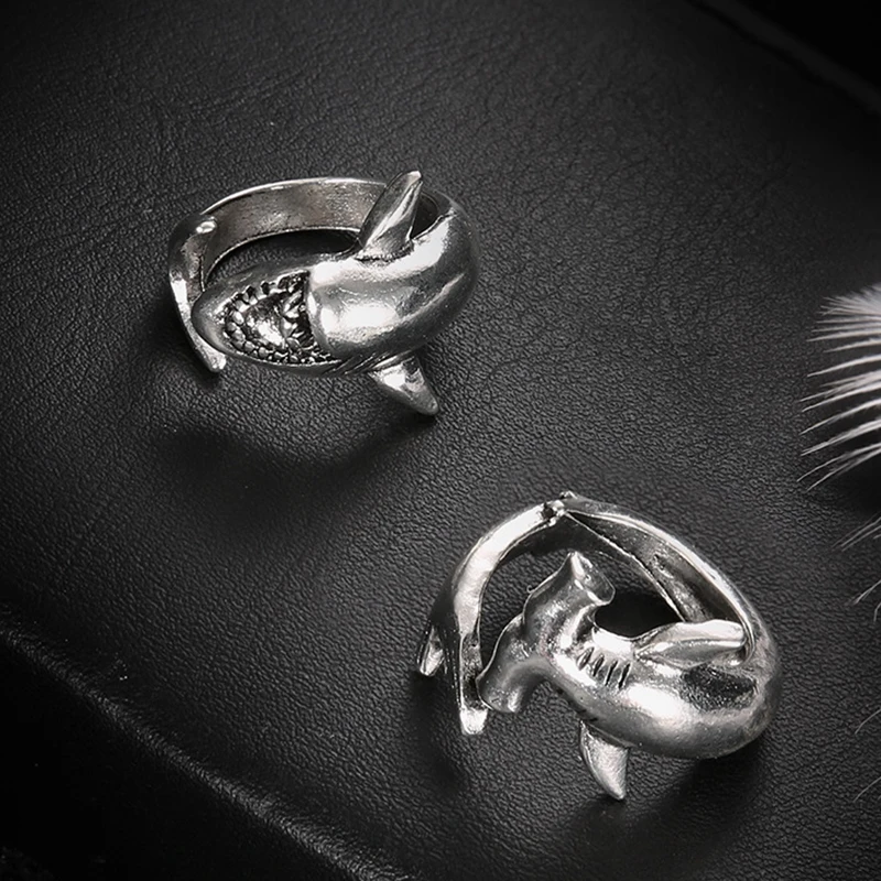 Vintage Shark Statement Rings For Men Women Adjustable Open Mouth Ring Jewelry Gift For Friends