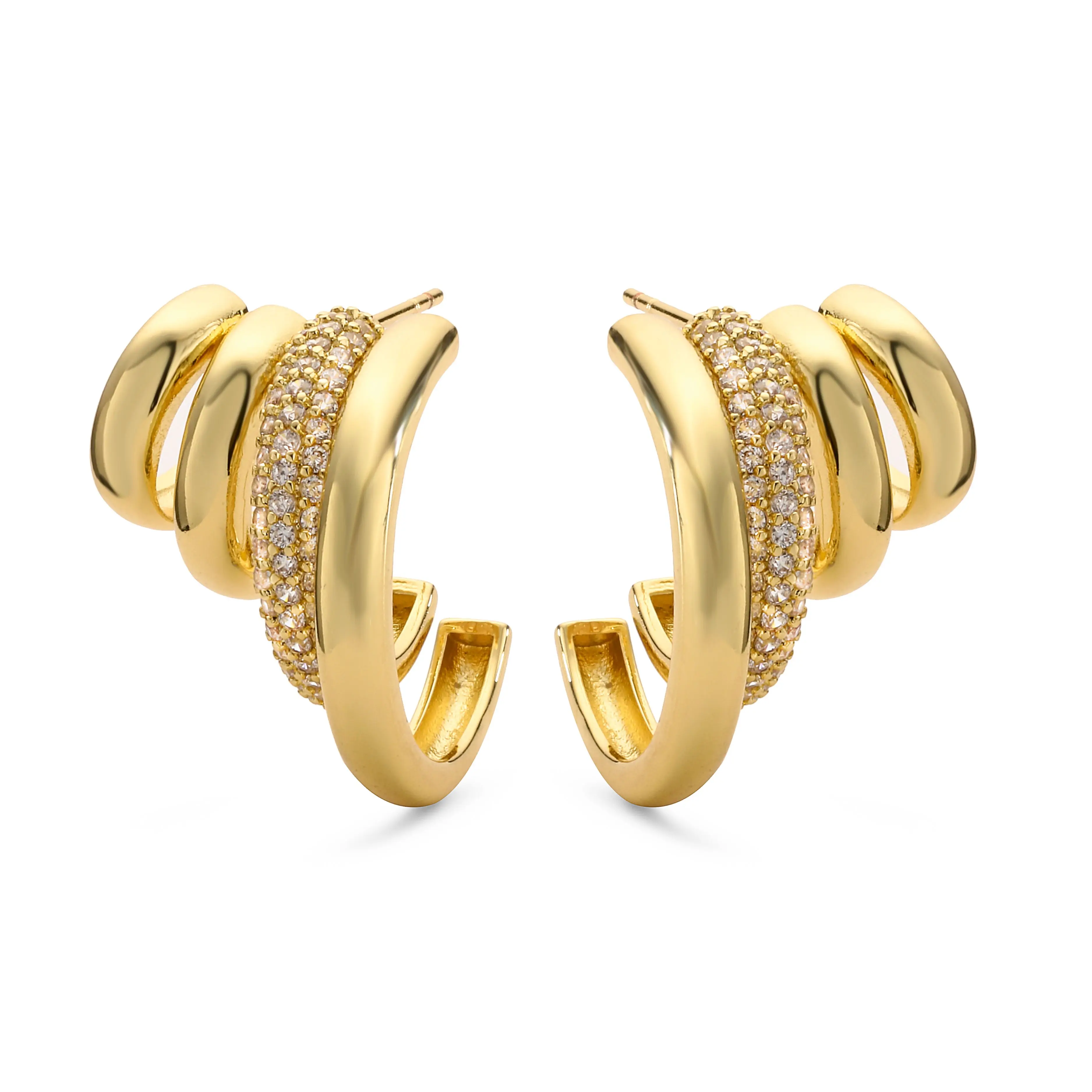 HECHENG, Modern Jewelry Brass Zircon Hoop Earrings New Trend Hot Selling Gold Color Fashion Drop Earrings For Women
