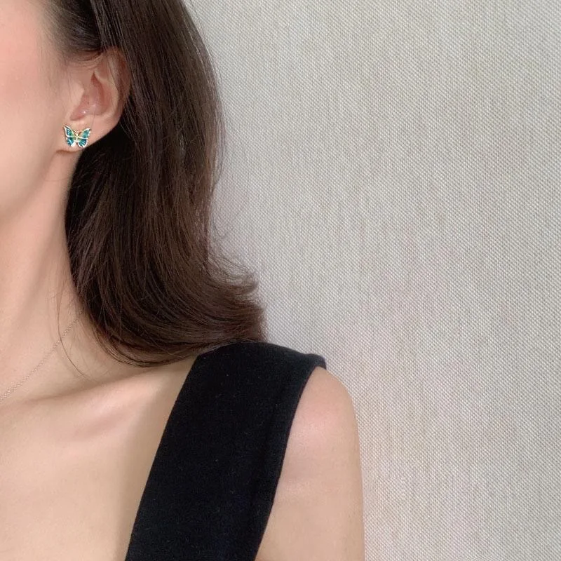 Stud Earrings for Women Enamel Oil Butterfly Earrings Cute Sweet Fashion Korean Small Jewelry aretes de mujer pendientes brincos