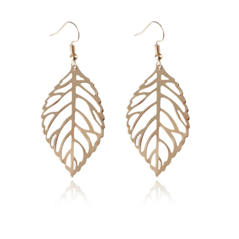 Brief Hollow Out Leaves Drop Earrings for Women Vintage Silver Golden Color Dangle Earrings Hook Jewelry Trendy Ear Accessories