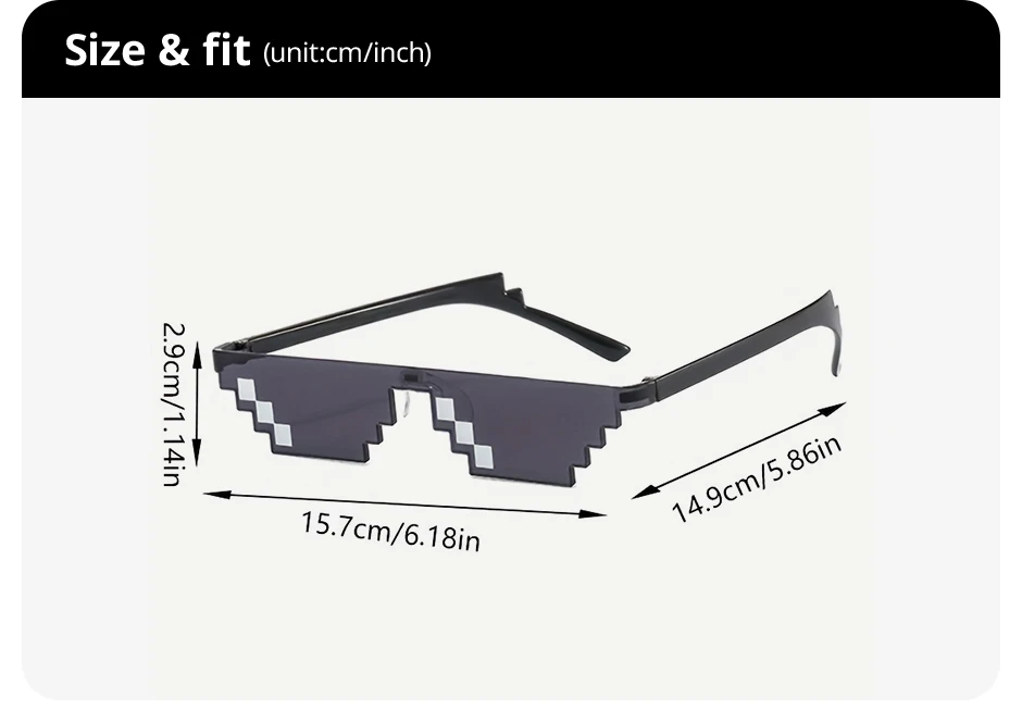 2Pcs Mosaic Sunglasses Cool Party Vintage Shades Eyewear For Men Pixelated Sunglasses Funny Women Glasses