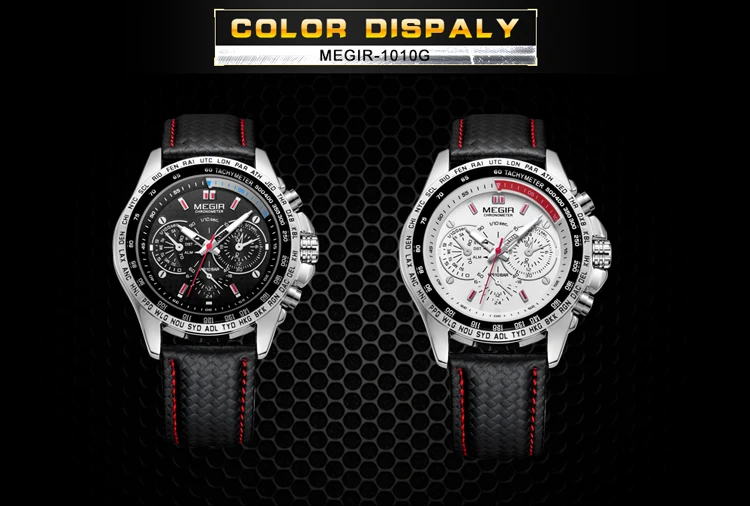 MEGIR Fashion Man's Quartz Analog Wristwatch Brand Waterproof Luxury Leather Watches for Men Casual Black Watch Male 1010