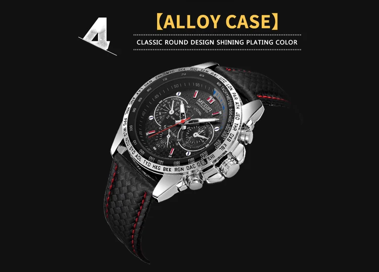 MEGIR Fashion Man's Quartz Analog Wristwatch Brand Waterproof Luxury Leather Watches for Men Casual Black Watch Male 1010