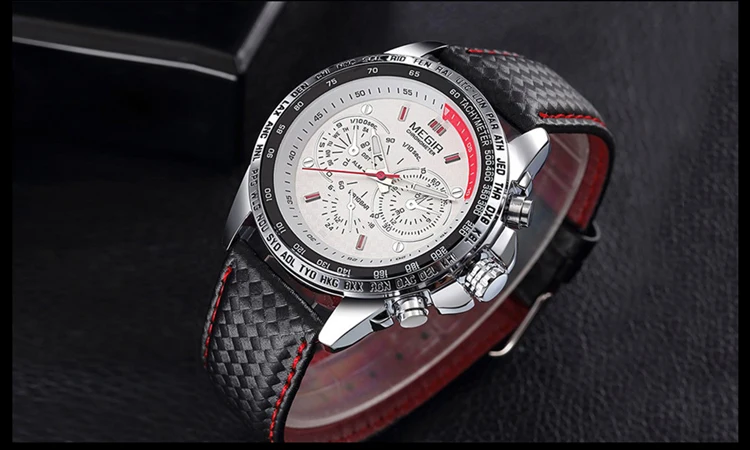 MEGIR Fashion Man's Quartz Analog Wristwatch Brand Waterproof Luxury Leather Watches for Men Casual Black Watch Male 1010