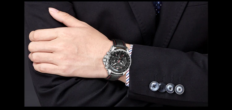 MEGIR Fashion Man's Quartz Analog Wristwatch Brand Waterproof Luxury Leather Watches for Men Casual Black Watch Male 1010