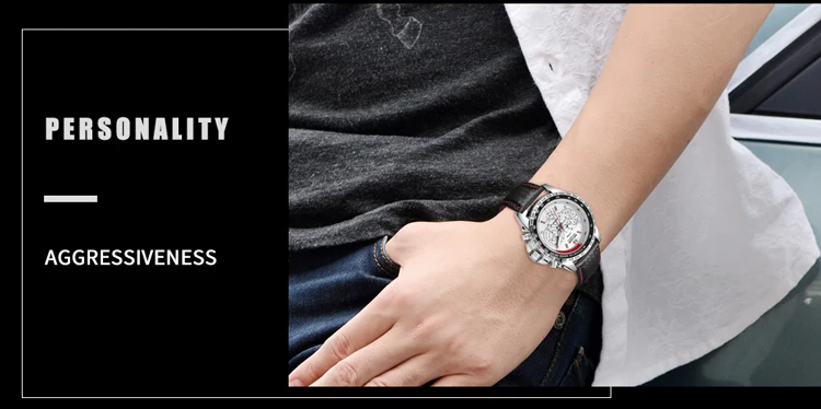 MEGIR Fashion Man's Quartz Analog Wristwatch Brand Waterproof Luxury Leather Watches for Men Casual Black Watch Male 1010
