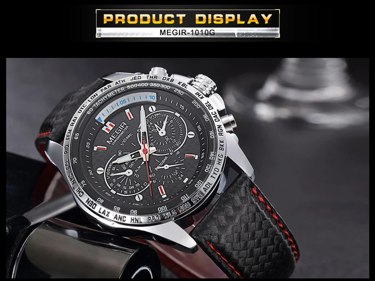 MEGIR Fashion Man's Quartz Analog Wristwatch Brand Waterproof Luxury Leather Watches for Men Casual Black Watch Male 1010