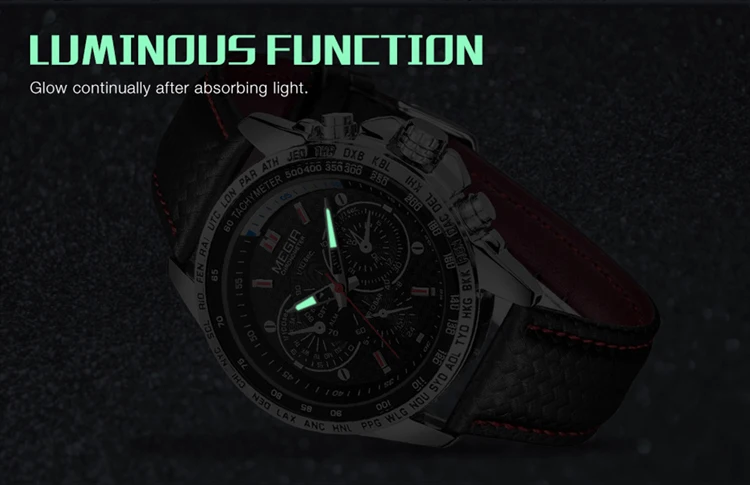 MEGIR Fashion Man's Quartz Analog Wristwatch Brand Waterproof Luxury Leather Watches for Men Casual Black Watch Male 1010