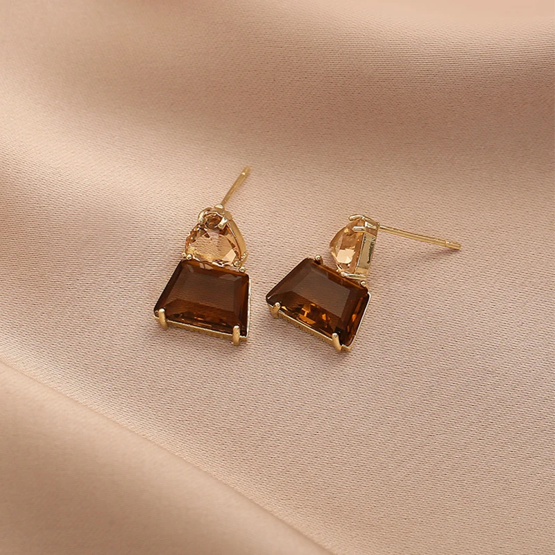 Geometric Trapezoidal Crystal Drop Earrings For Women Vintage Korean Fashion Jewelry Wedding Party Girl Elegance