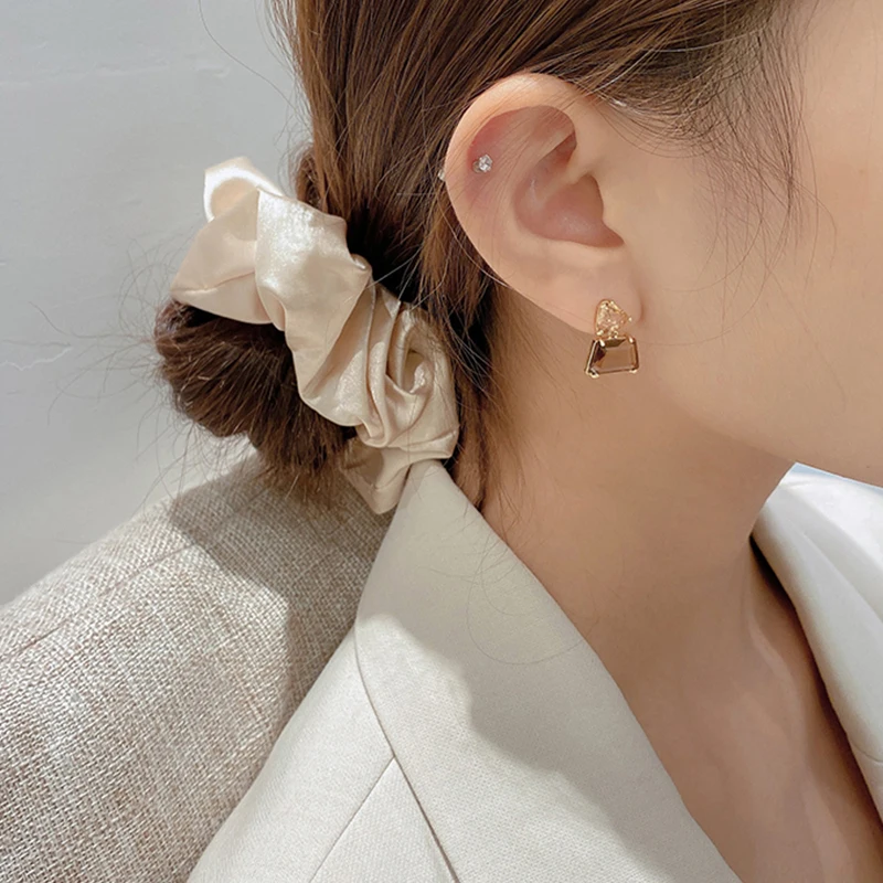 Geometric Trapezoidal Crystal Drop Earrings For Women Vintage Korean Fashion Jewelry Wedding Party Girl Elegance