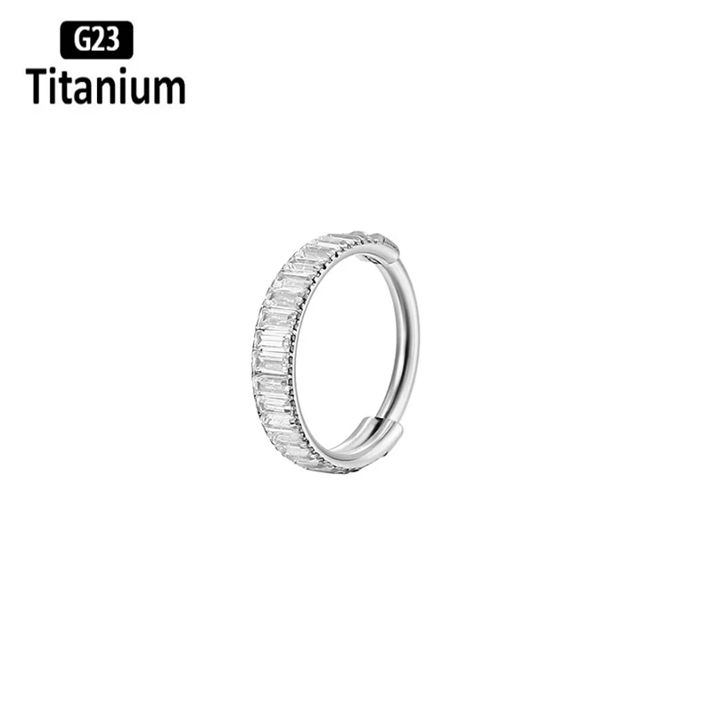 ASTM F136 Titanium Piercing Earrings Zircon Clicker Septum Nose Ring Conch Cartilage Tragus Helix Ear Piercing Body Jewelry 16G