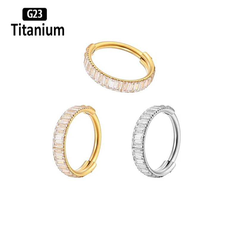 ASTM F136 Titanium Piercing Earrings Zircon Clicker Septum Nose Ring Conch Cartilage Tragus Helix Ear Piercing Body Jewelry 16G