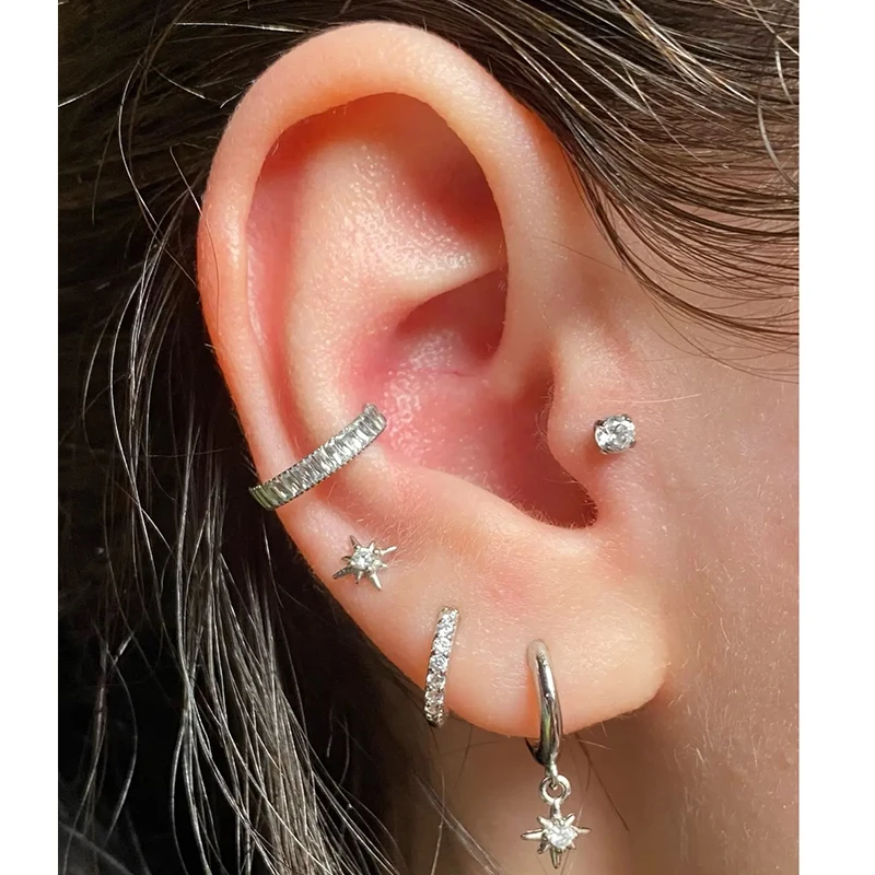 ASTM F136 Titanium Piercing Earrings Zircon Clicker Septum Nose Ring Conch Cartilage Tragus Helix Ear Piercing Body Jewelry 16G