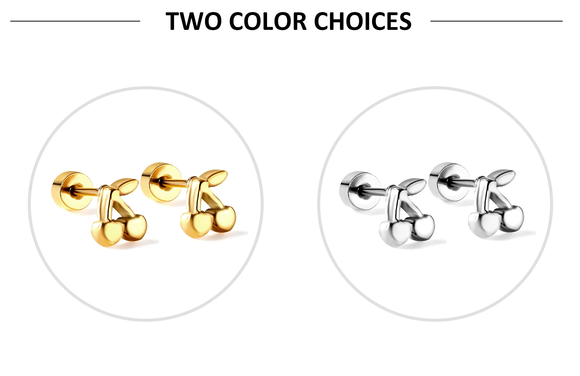 Cute Cherry Casual Women Earrings Gold Plated Stainless Steel Screw Back Aretes De Mujer Ear Stud Party Jewelry Gifts Waterproof