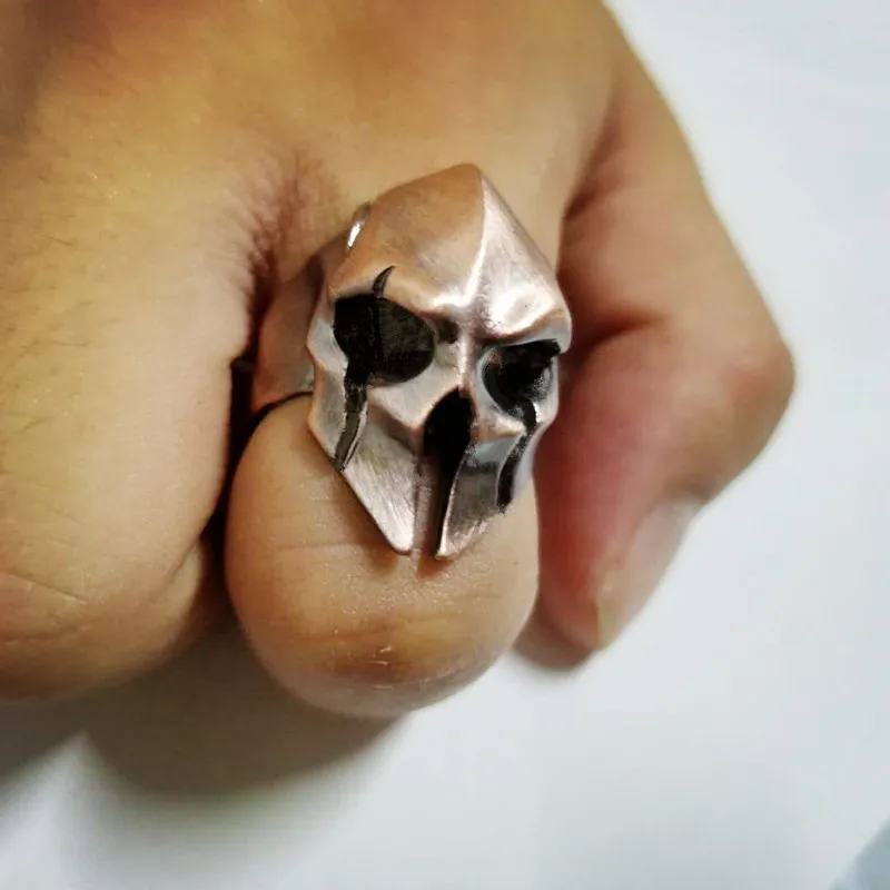 Europe and America Retro Punk Spartan Warrior Mask Mens Open Rings for Classic Male Warrior Helmet Ring Hip Hop Party Jewelry