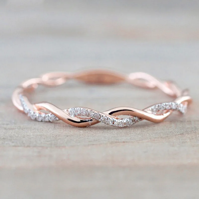 Huitan Classic Women Twist Rings with Dazzling Cubic Zirconia Stone 3Metal Colors Temperament Elegant Female Finger Ring Jewelry
