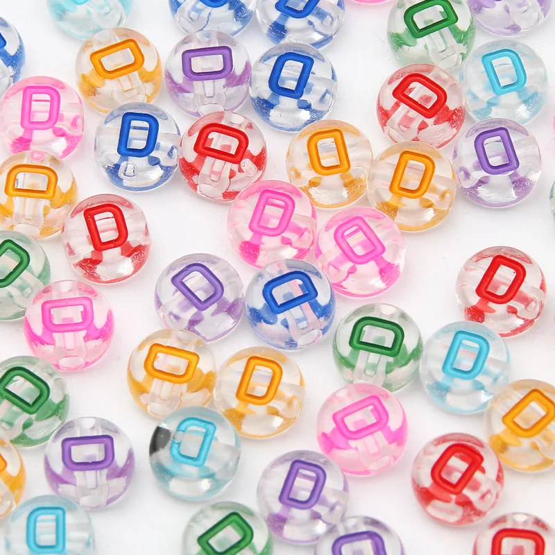 100Pcs 7mm Transparent Colorful A-Z Letter Acrylic Beads Round Flat Vowel Spacer Beads For Jewelry Making Diy Bracelet Necklace