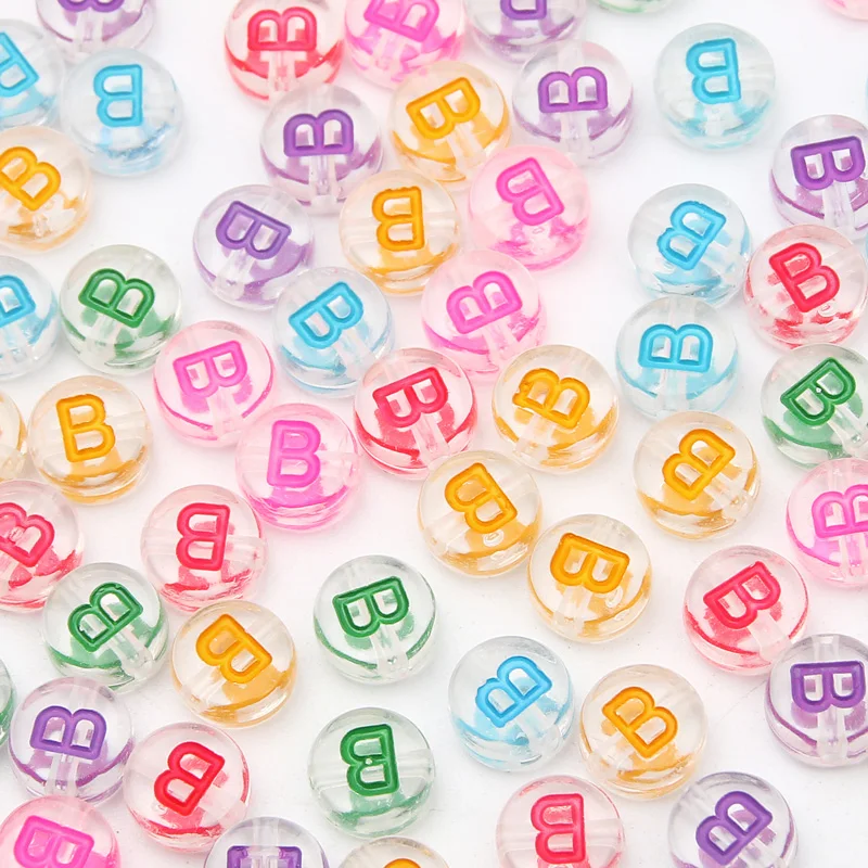 100Pcs 7mm Transparent Colorful A-Z Letter Acrylic Beads Round Flat Vowel Spacer Beads For Jewelry Making Diy Bracelet Necklace