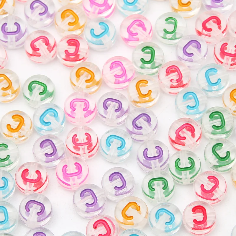 100Pcs 7mm Transparent Colorful A-Z Letter Acrylic Beads Round Flat Vowel Spacer Beads For Jewelry Making Diy Bracelet Necklace