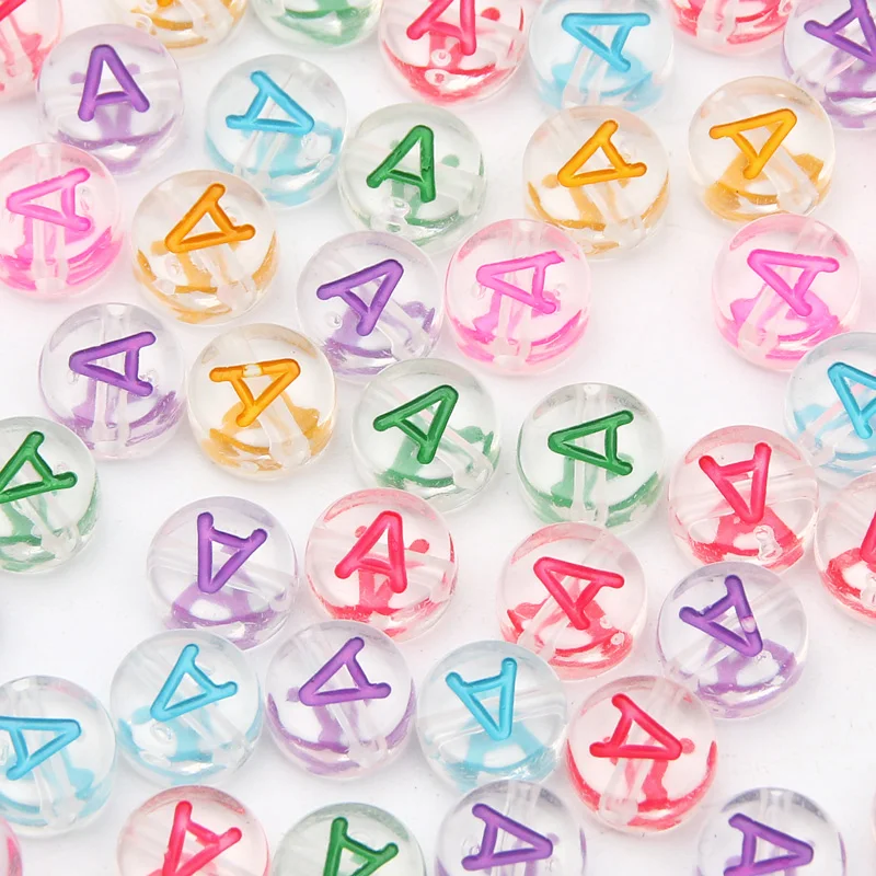 100Pcs 7mm Transparent Colorful A-Z Letter Acrylic Beads Round Flat Vowel Spacer Beads For Jewelry Making Diy Bracelet Necklace
