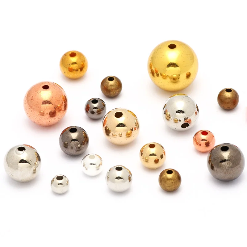 Jewelry Findings Diy Metal Beads Gold Color/Rhodium/Bronze Tone Smooth Ball Spacer Beads For Jewelry Making 2/2.5/3/4/5/6/8/10mm
