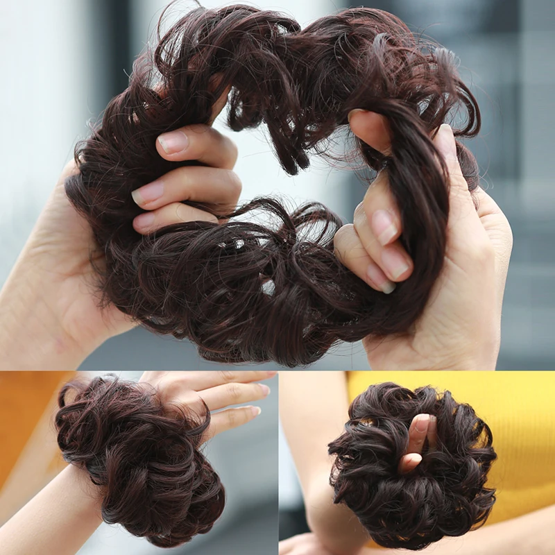 Synthetic Messy Hair Bun Chignon Scrunchies Fake Hair Band Braid Elastic Hairpiece Tail For Women Synthetic Wrap Curly Ponytail