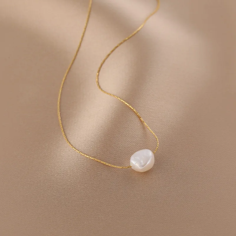316L Stainless Steel New Fashion Fine Jewelry Natural Freshwater Pearl Charms Chain Choker Necklaces & Pendant For Women