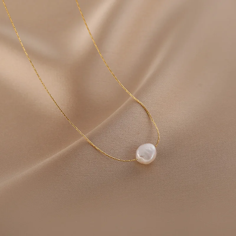 316L Stainless Steel New Fashion Fine Jewelry Natural Freshwater Pearl Charms Chain Choker Necklaces & Pendant For Women