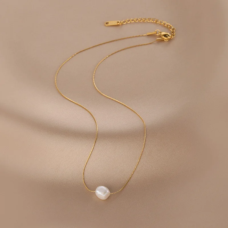 316L Stainless Steel New Fashion Fine Jewelry Natural Freshwater Pearl Charms Chain Choker Necklaces & Pendant For Women