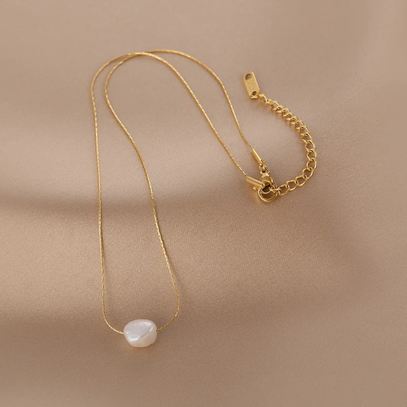 316L Stainless Steel New Fashion Fine Jewelry Natural Freshwater Pearl Charms Chain Choker Necklaces & Pendant For Women