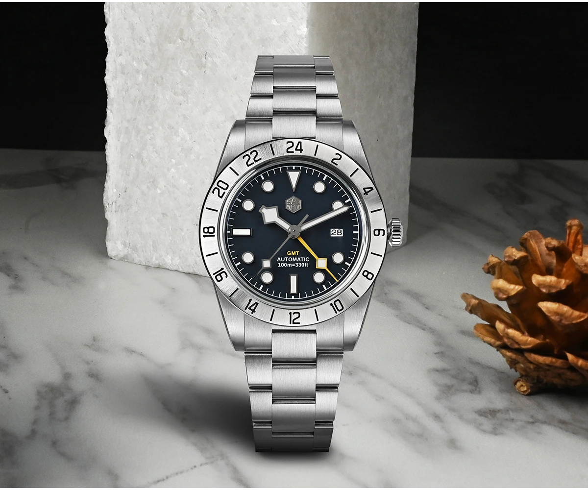 San Martin Upgraded 38.3mm BB GMT Hangzhou 6460 Men Automatic Mechanical Watches Sport Sapphire Luminous Waterproof 100m SN0054