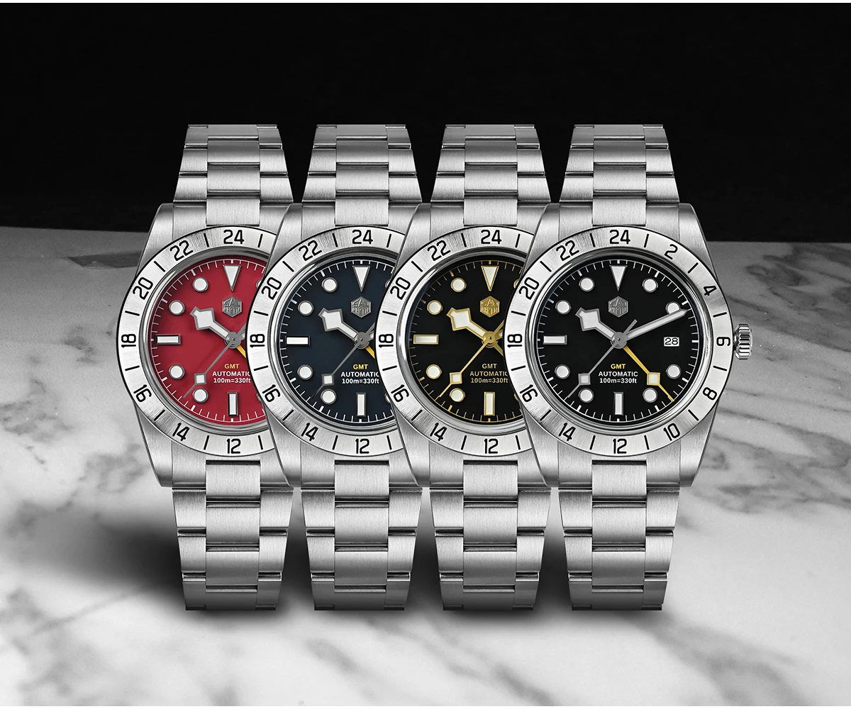 San Martin Upgraded 38.3mm BB GMT Hangzhou 6460 Men Automatic Mechanical Watches Sport Sapphire Luminous Waterproof 100m SN0054