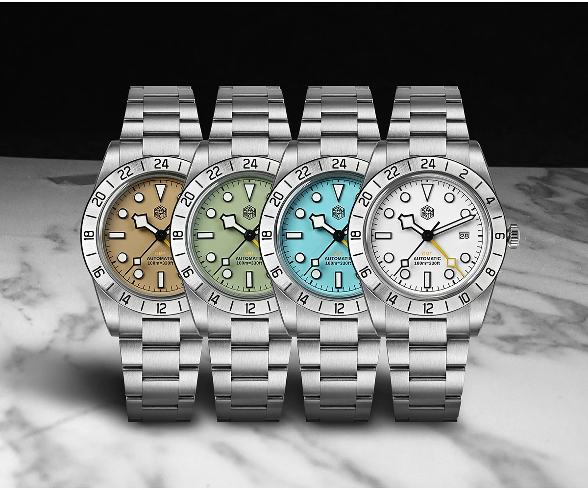 San Martin Upgraded 38.3mm BB GMT Hangzhou 6460 Men Automatic Mechanical Watches Sport Sapphire Luminous Waterproof 100m SN0054