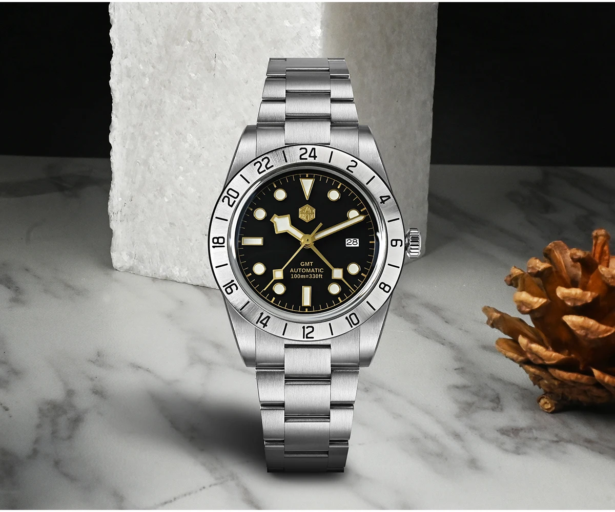 San Martin Upgraded 38.3mm BB GMT Hangzhou 6460 Men Automatic Mechanical Watches Sport Sapphire Luminous Waterproof 100m SN0054